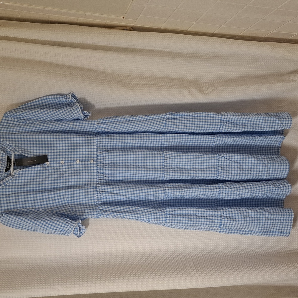 Allegra K Blue Gingham Dress with stretch